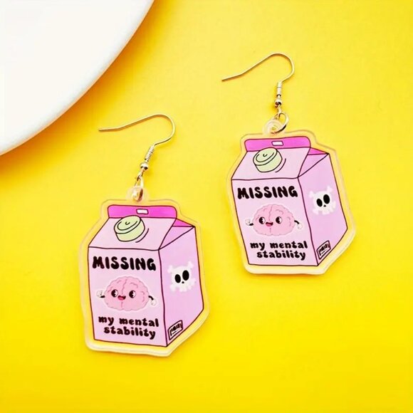 Boho Acrylic Pink Juice Box Dangle Earrings - Picture 6 of 6